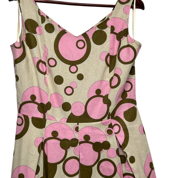 Lapis Dress Pink Green Polka Dot Fit and Flare Size Medium Linen Blend 50s style - Picture 10 of 14